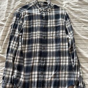 Men's Blue and White Plaid Shirt